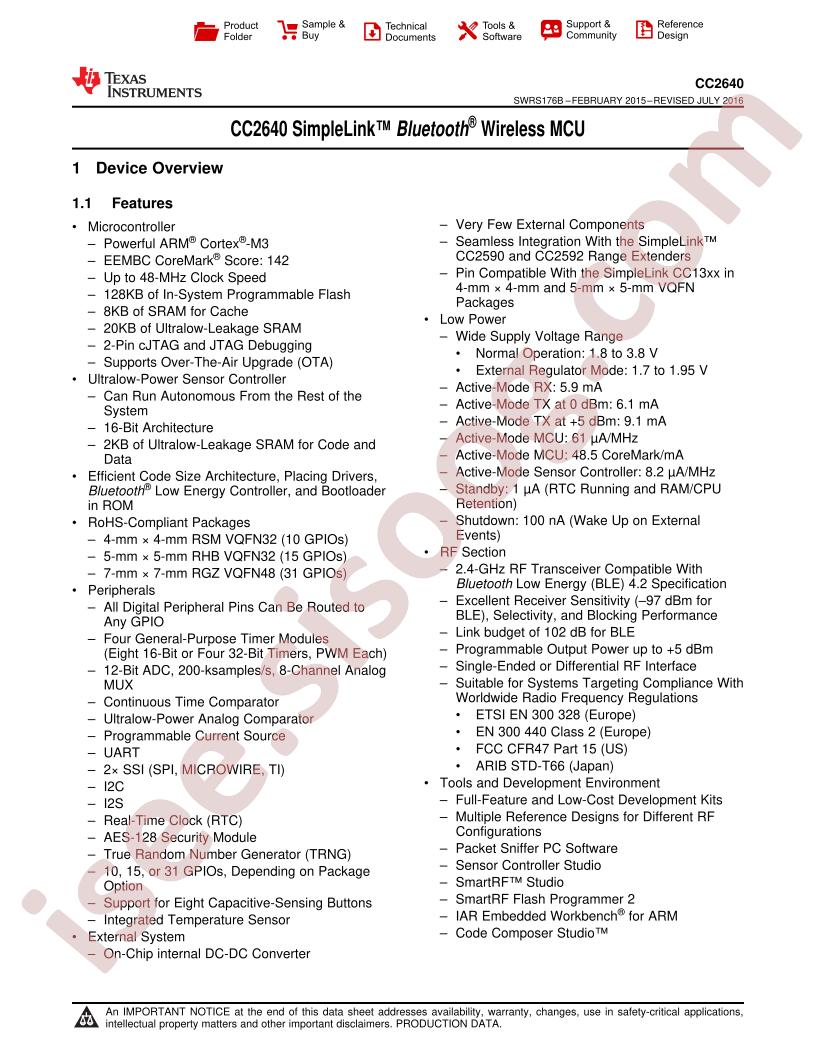 CC2640 Datasheet