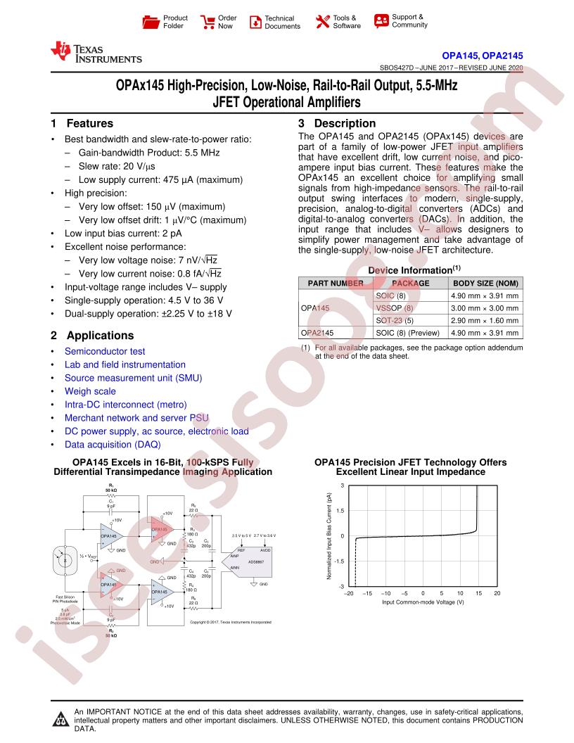 OPA145, 2145, 4145 Datasheet