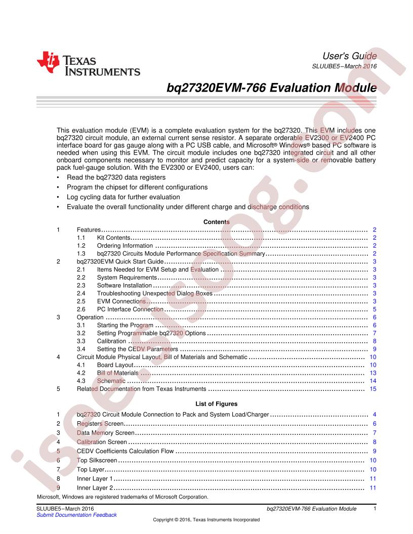 BQ27320EVM-766 User Guide