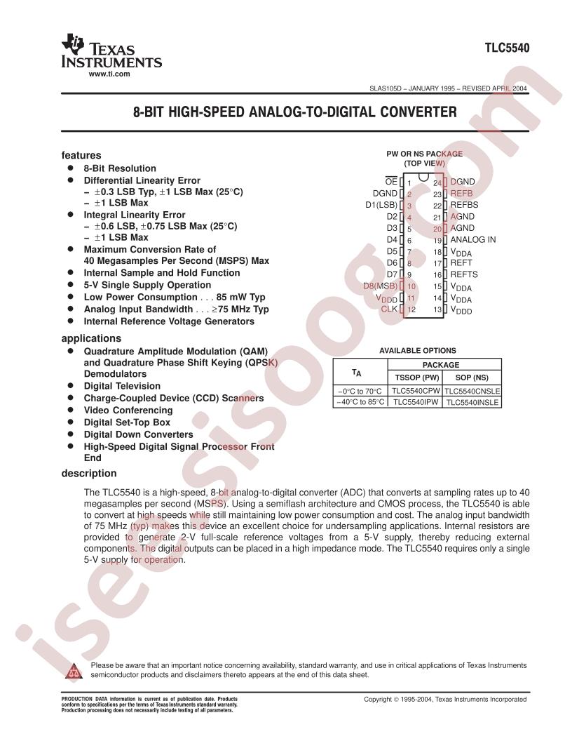 TLC5540 Datasheet