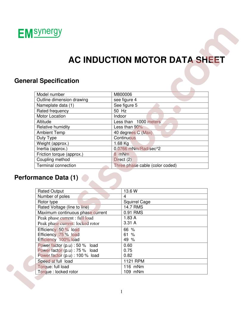 AC Induction Motor Datasheet