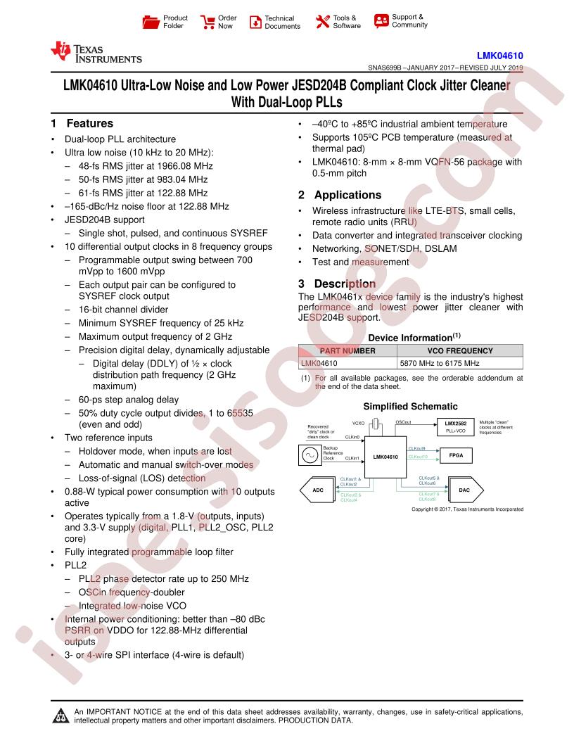 LMK04610 Datasheet
