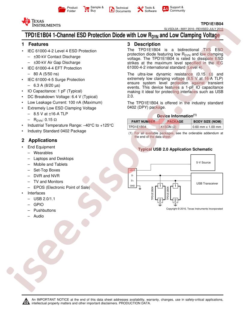 TPD1E1B04 Datasheet