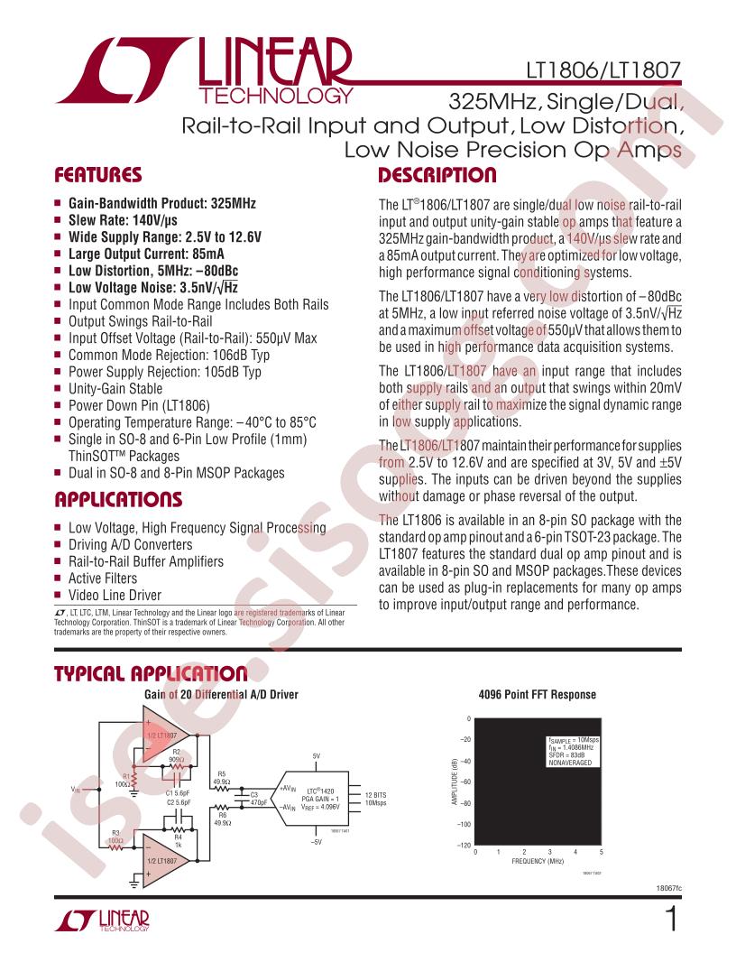 LT1806, LT1807 Datasheet