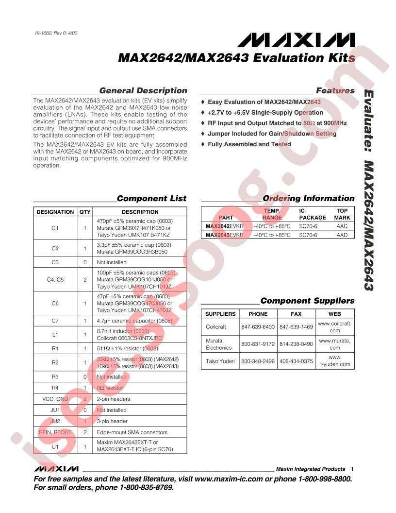 MAX2642/43 Eval Kits