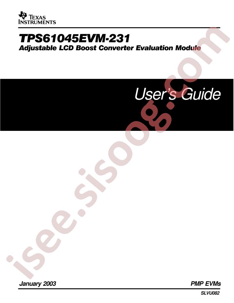 TPS61045EVM-231 Users Guide