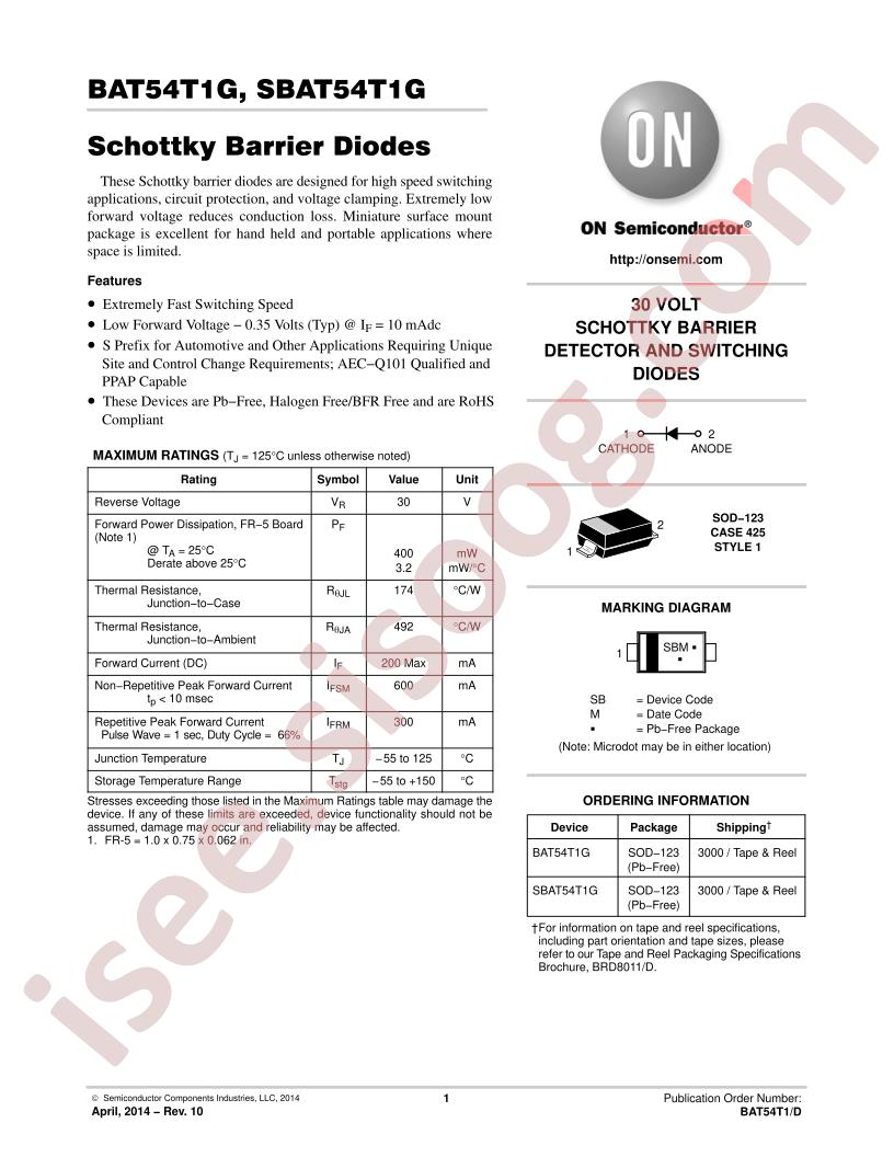BAT54T1 Datasheet