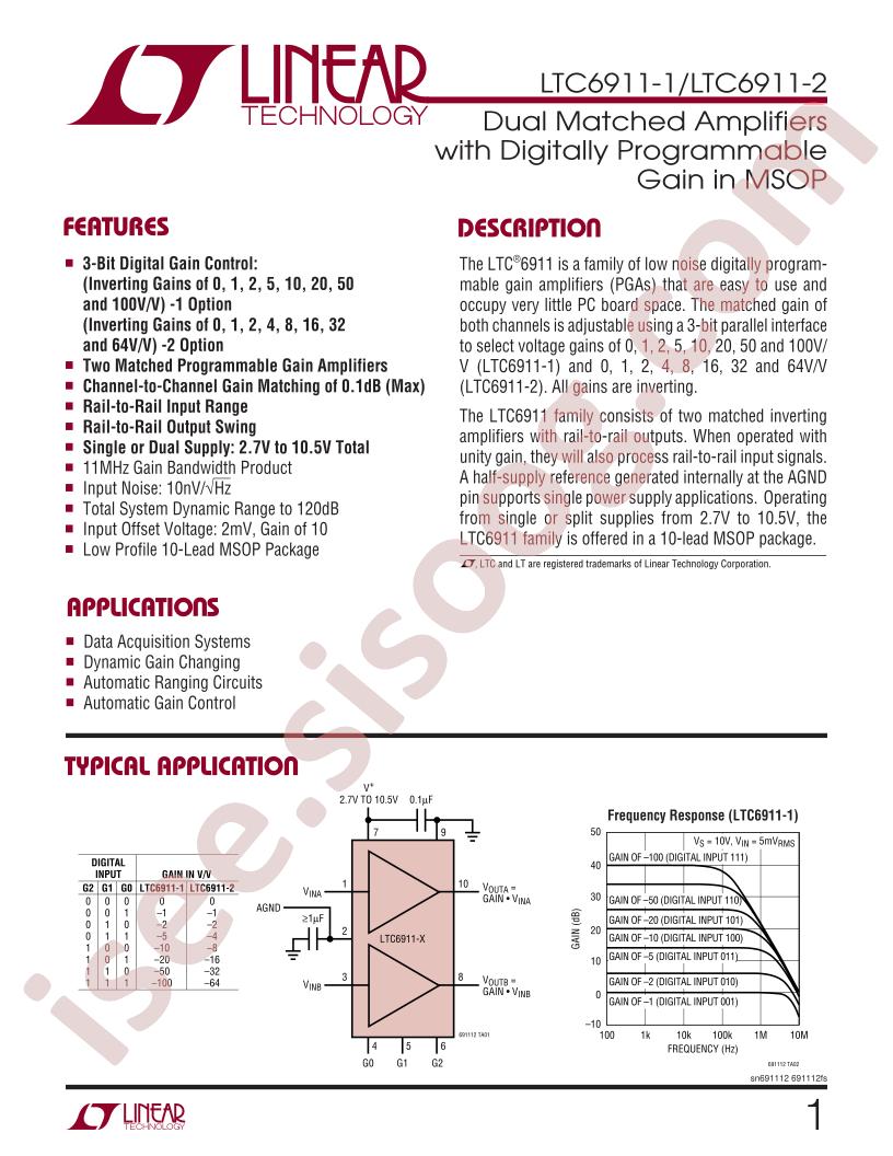 LTC6911-1, LTC6911-2 Datasheet