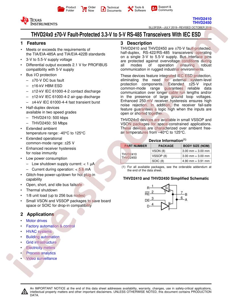 THVD2410, THVD2450 Datasheet