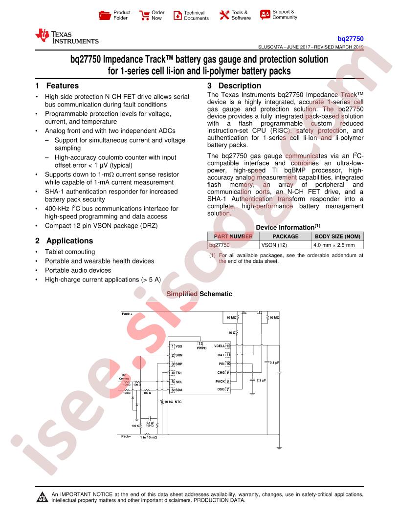 BQ27750 Datasheet