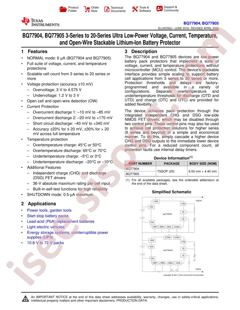 BQ77904, BQ77905 Datasheet