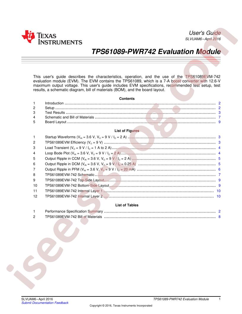 TPS61089EVM-742 User Guide