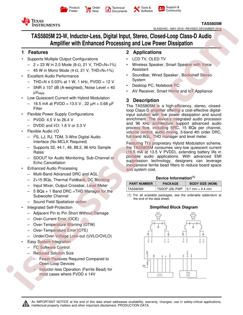 TAS5805M Datasheet