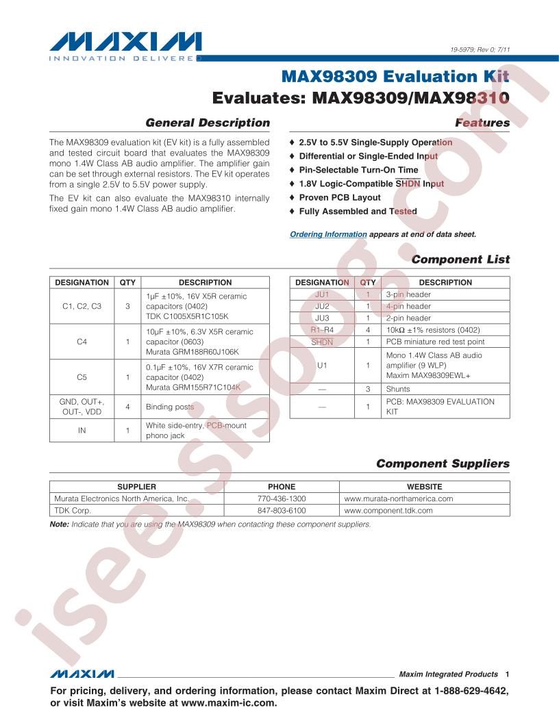 MAX98309 Eval Kit