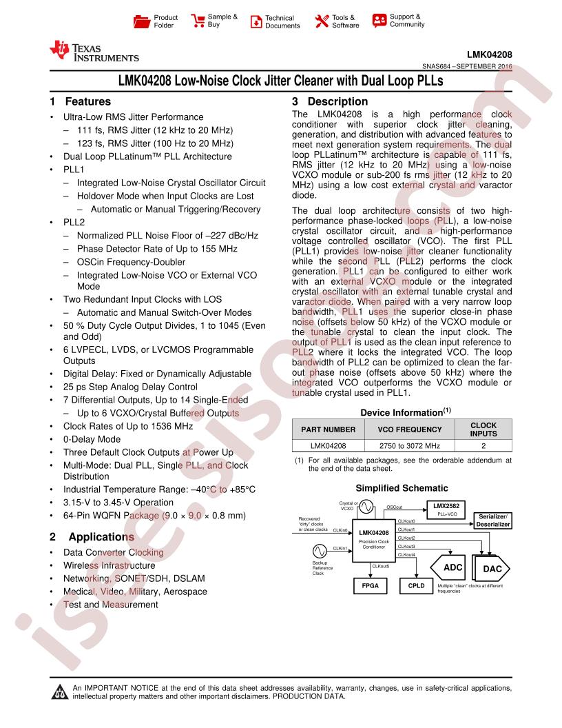 LMK04208 Datasheet