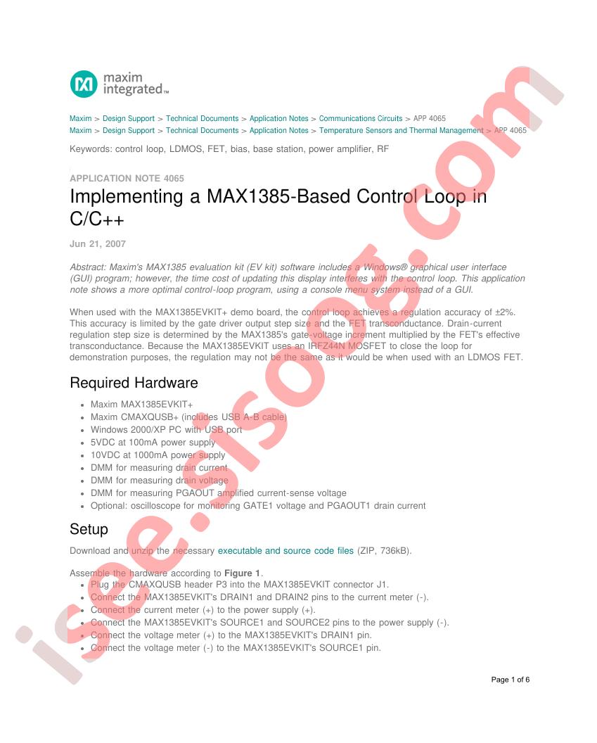 Implementing a MAX1385-Based Control Loop in C/C++