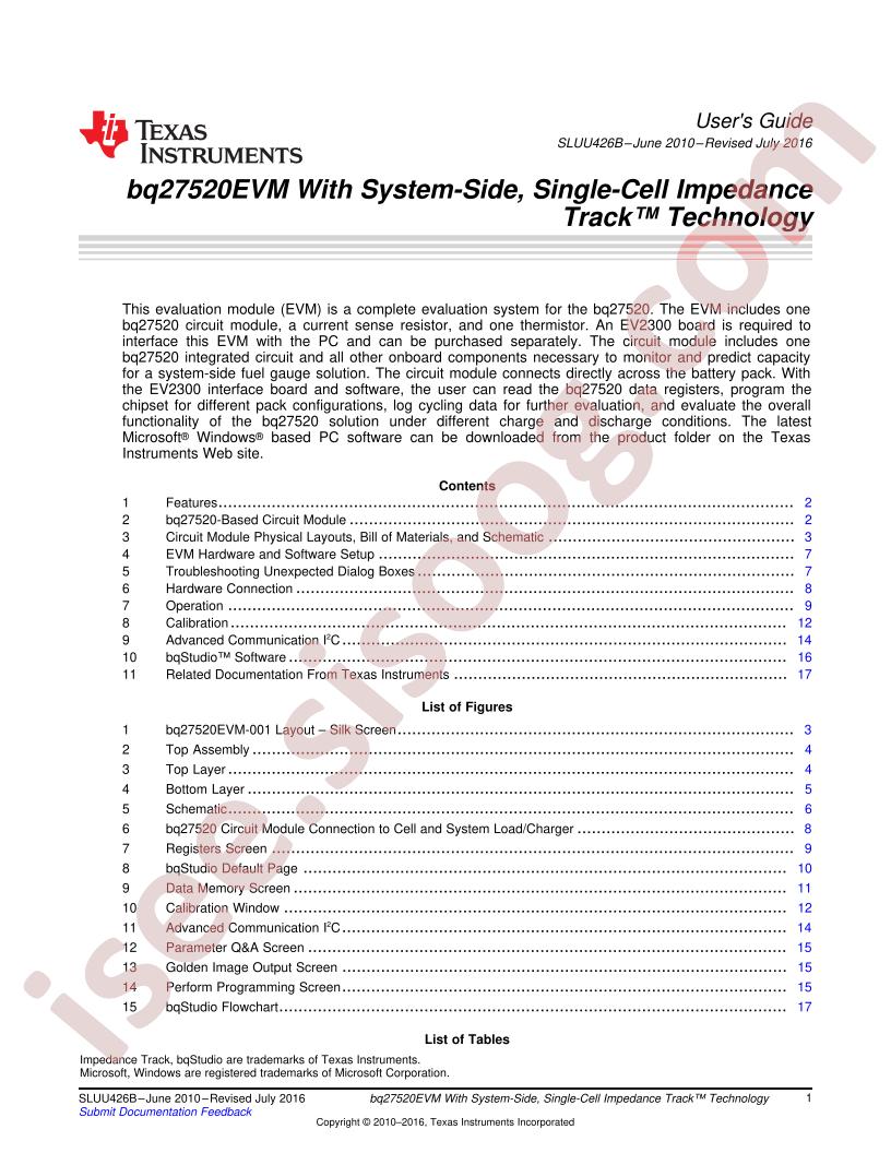 BQ27520EVM User Guide