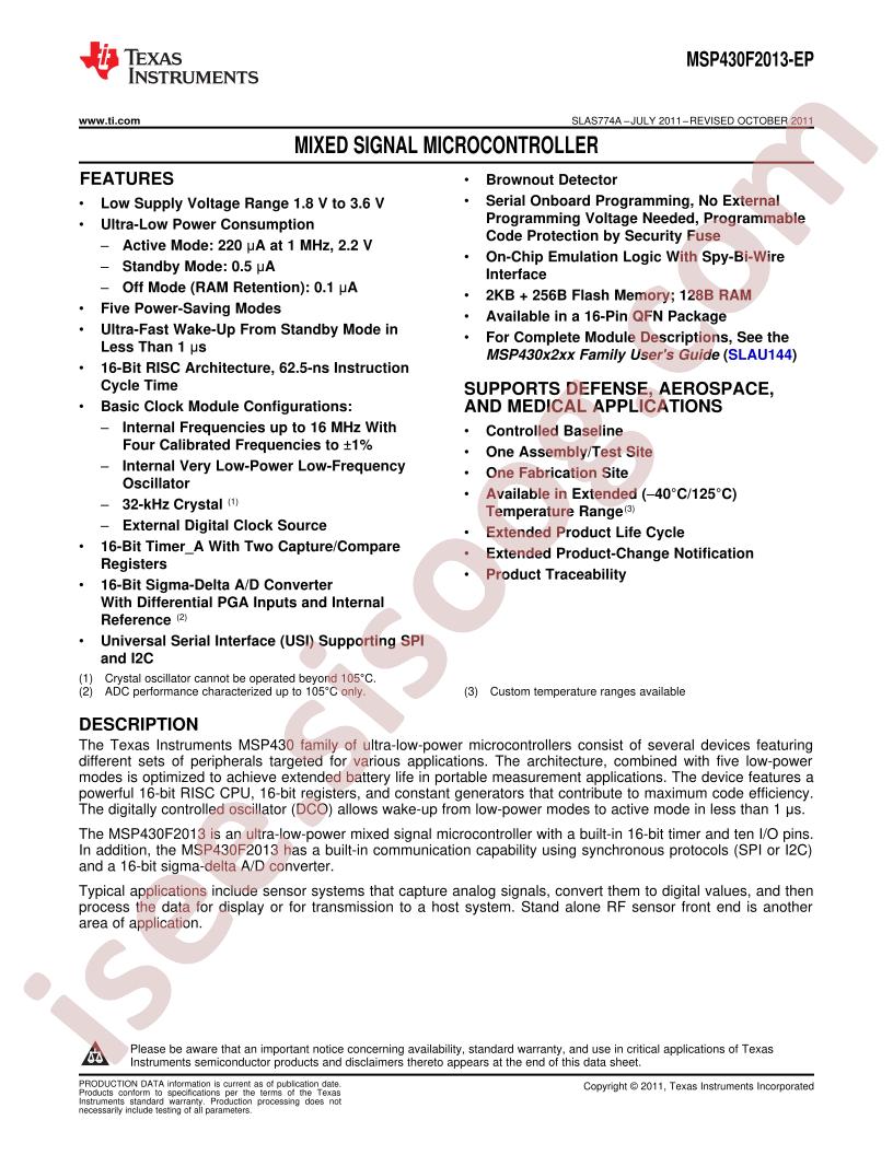 MSP430F2013-EP Datasheet