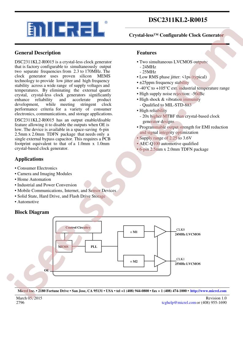 DSC2311KL2-R0015 Datasheet