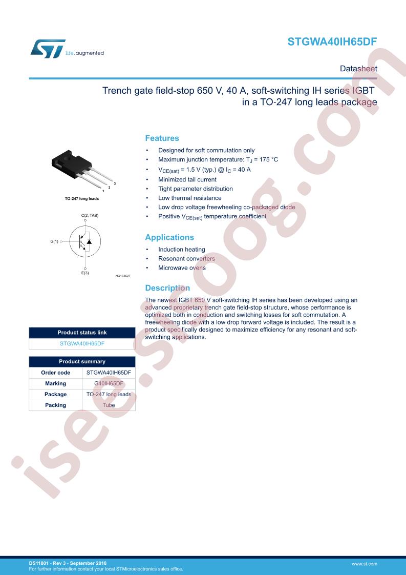 STGWA40IH65DF Datasheet