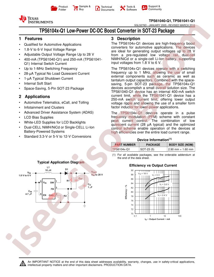 TPS61040-Q1, TPS61041-Q1