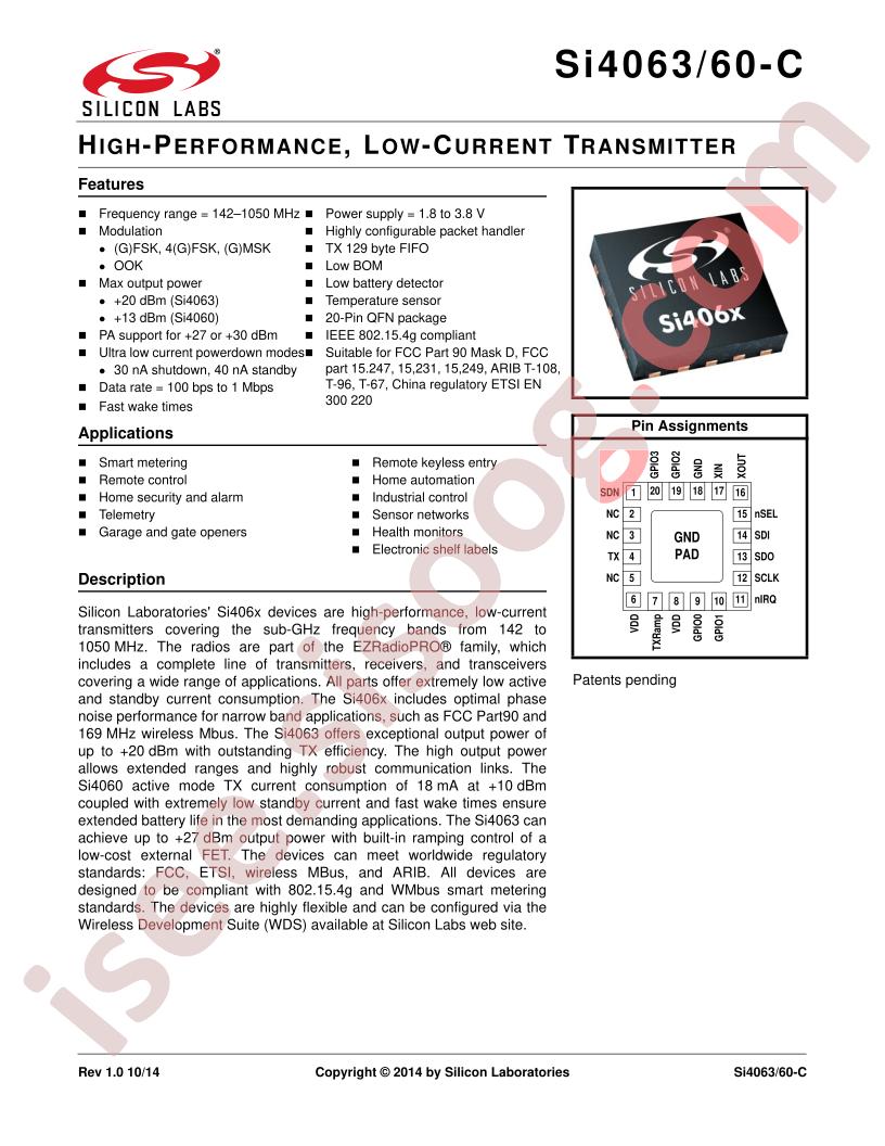 Si4063-C2A-GM, Si4060-C2A-GM