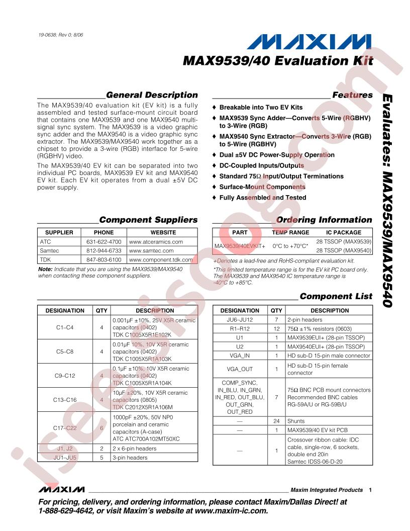 MAX9539,40 Eval Kit