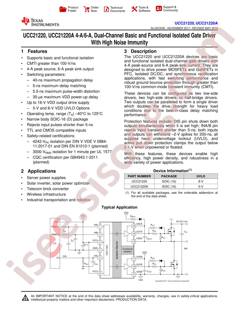 UCC21220 Datasheet
