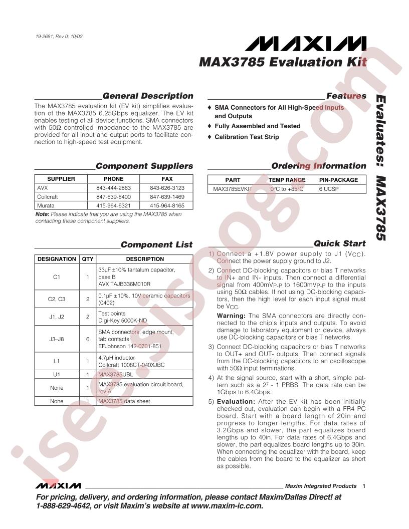 MAX3785 Eval Kit