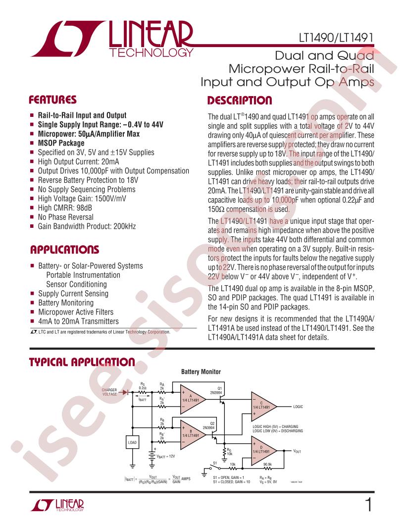 LT1490, LT1491 Datasheet