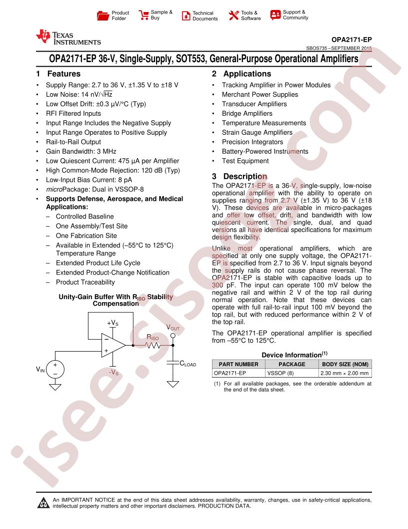 OPA2171-EP Datasheet