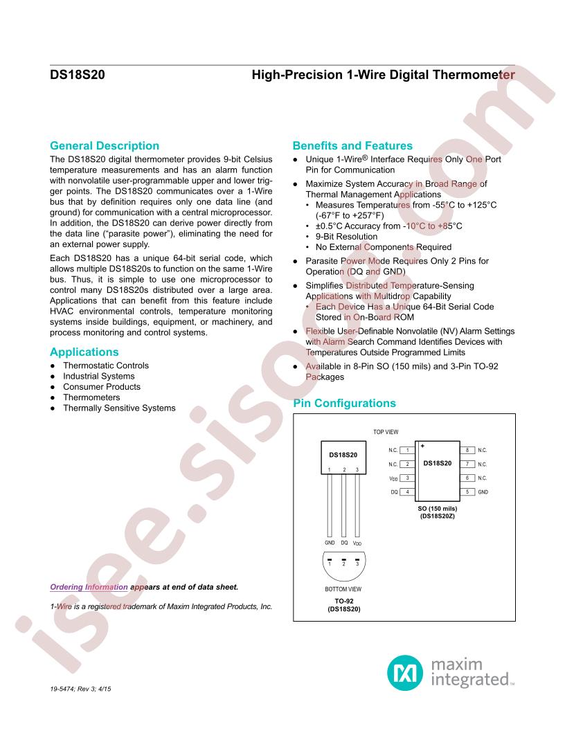 DS18S20 Datasheet