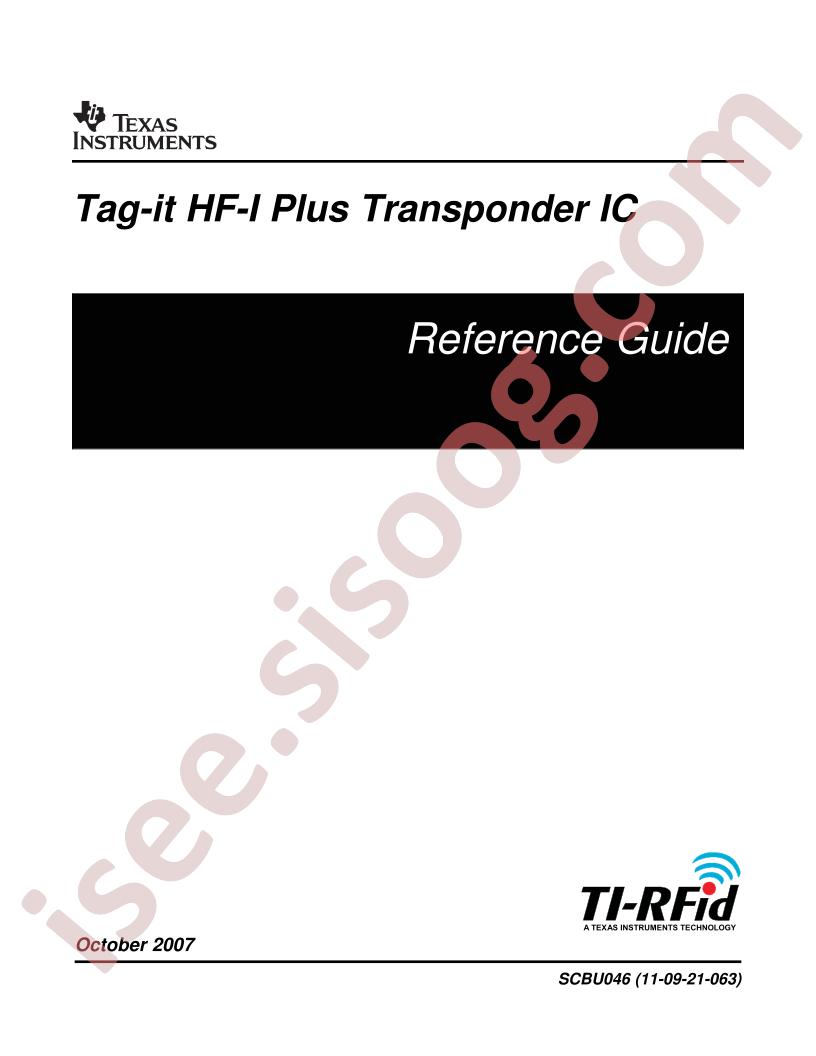 Tag-it HF-I Plus Transponder IC Reference Guide