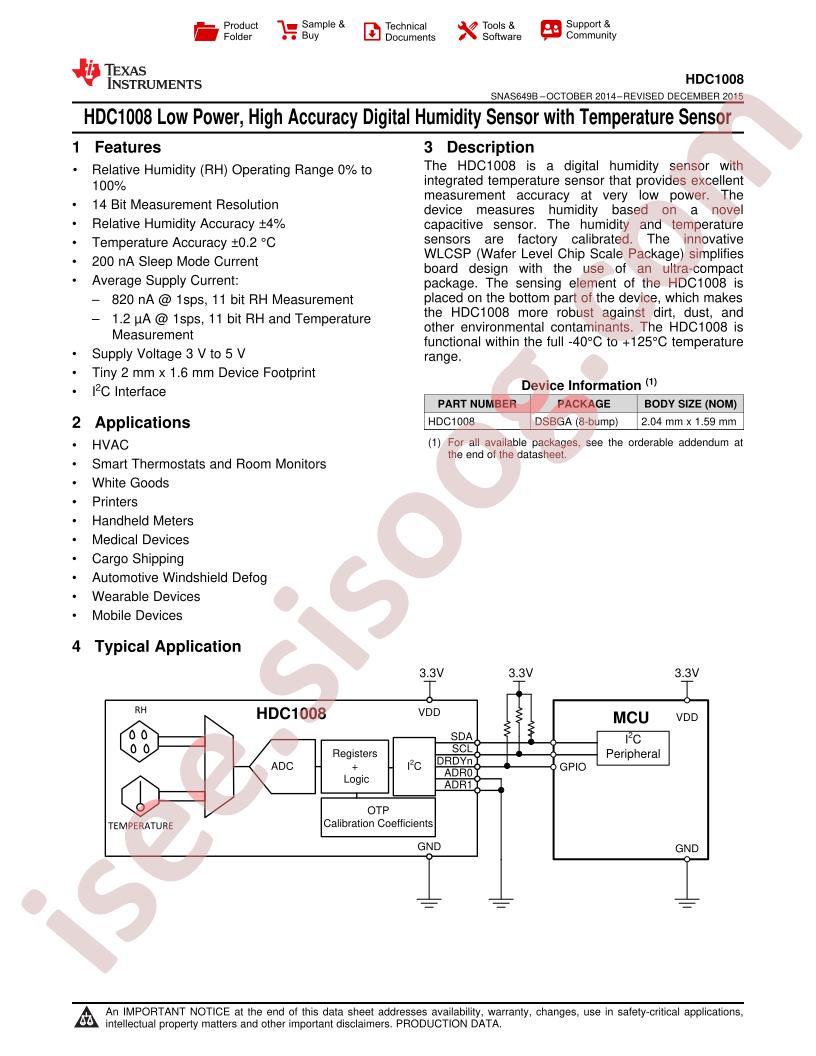 HDC1008 Datasheet
