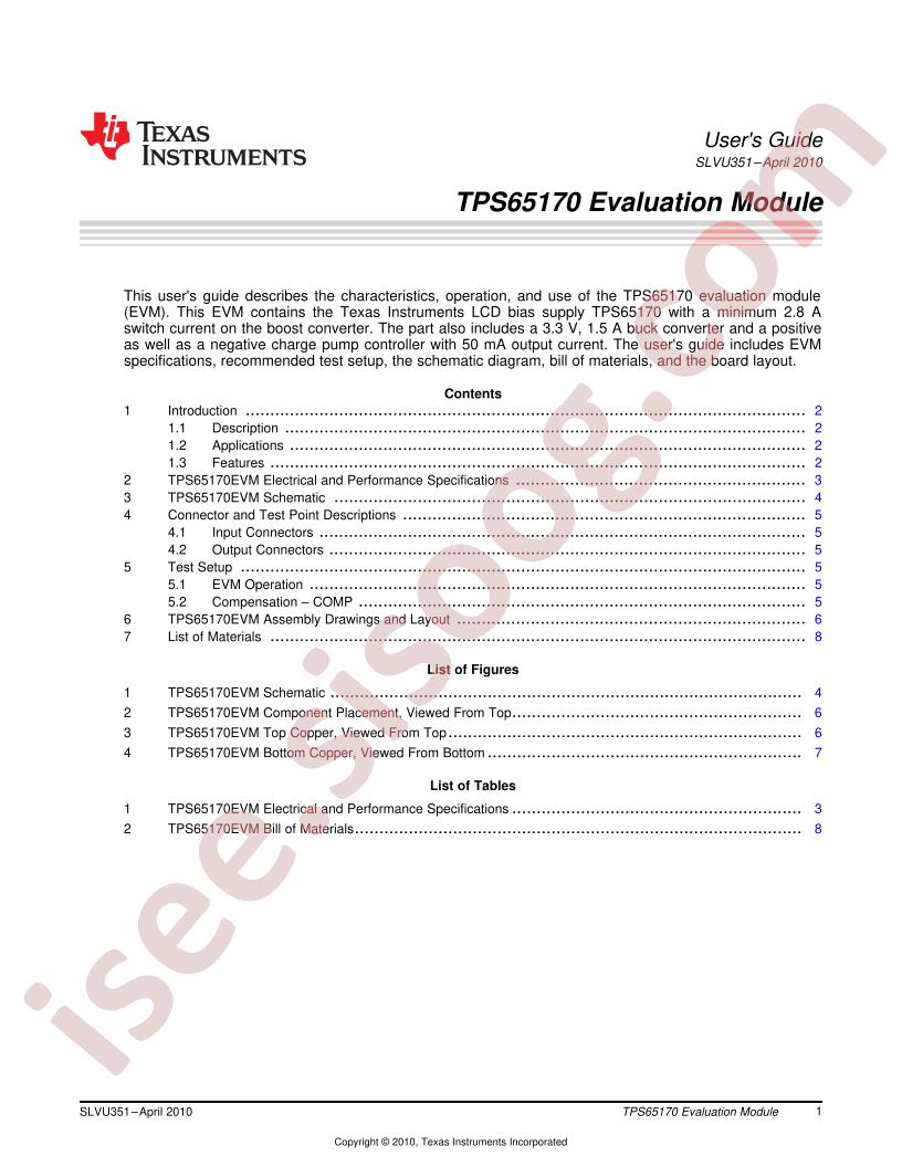 TPS65170 Evaluation Module User Guide