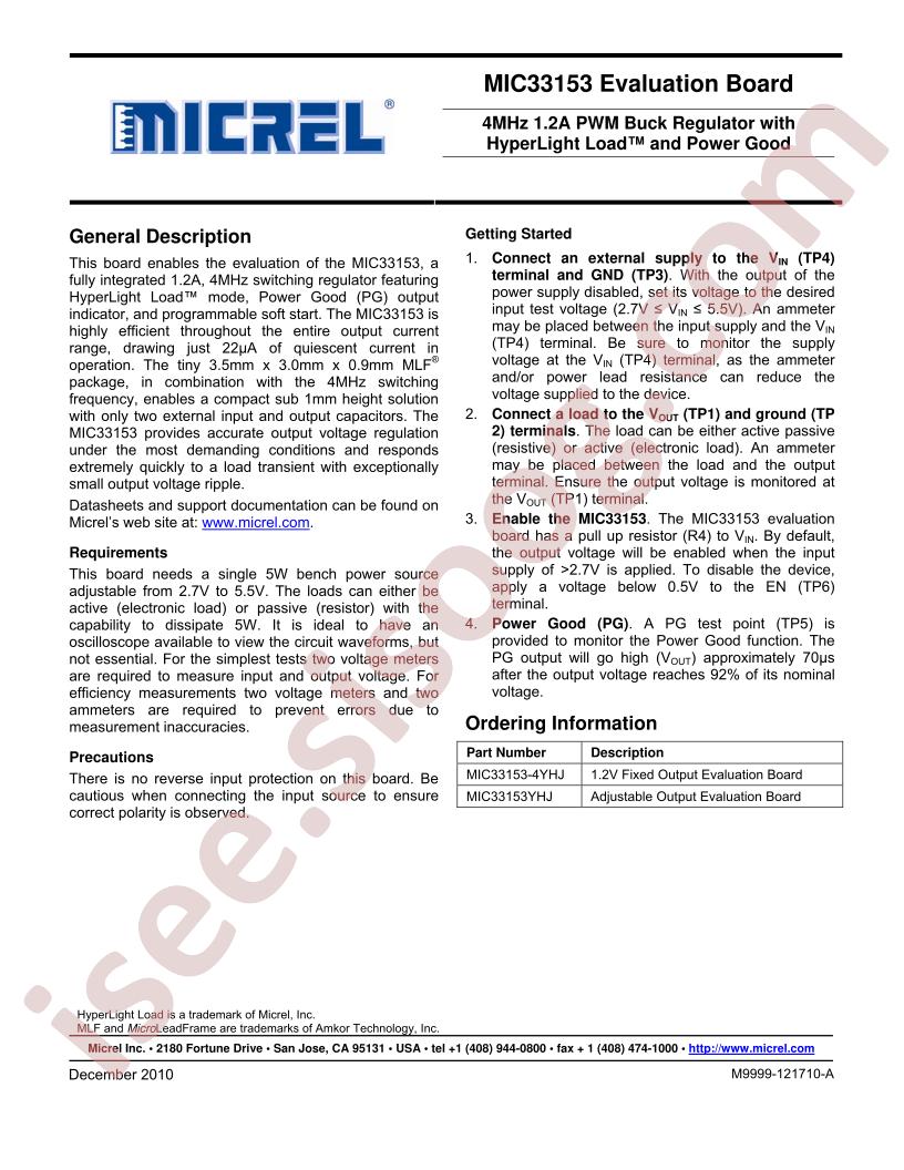 MIC33153 Eval Board User Guide