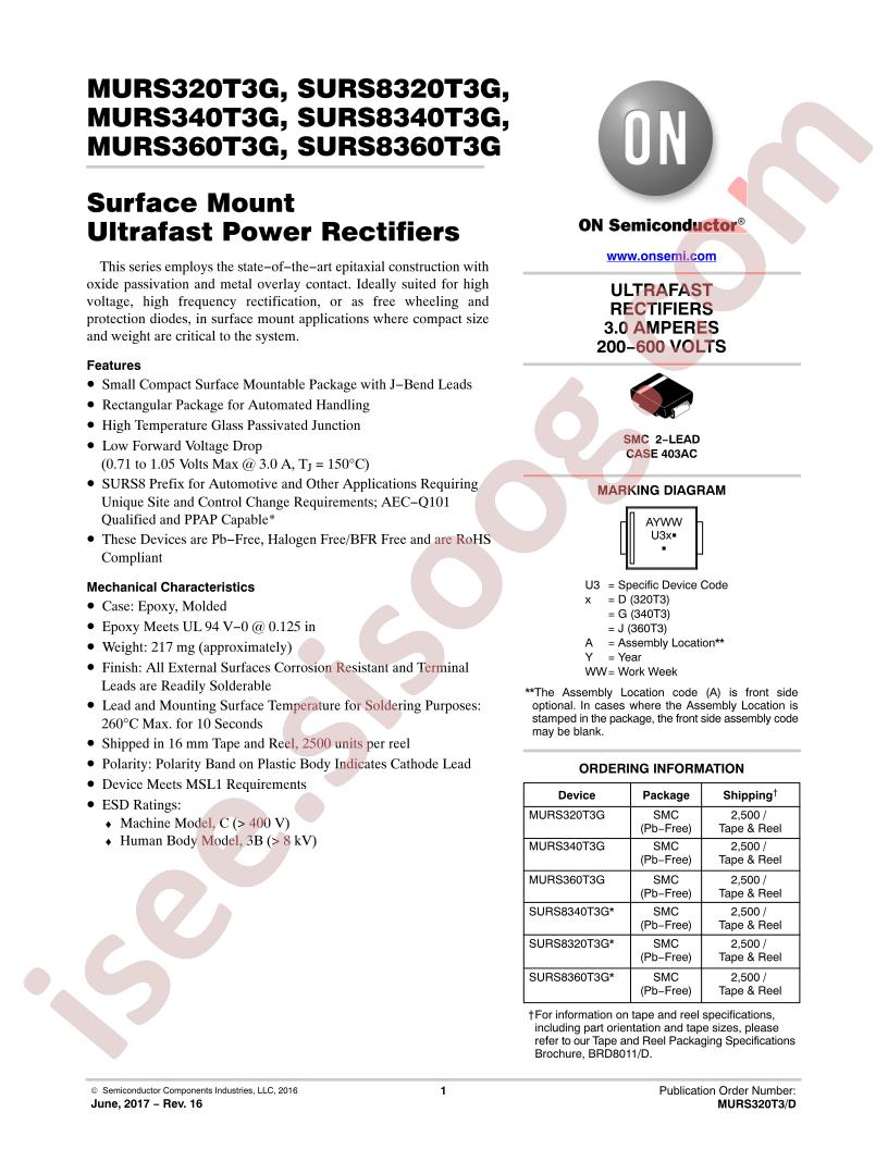 MURS3x0T3G, SURS83x0T3G Datasheet