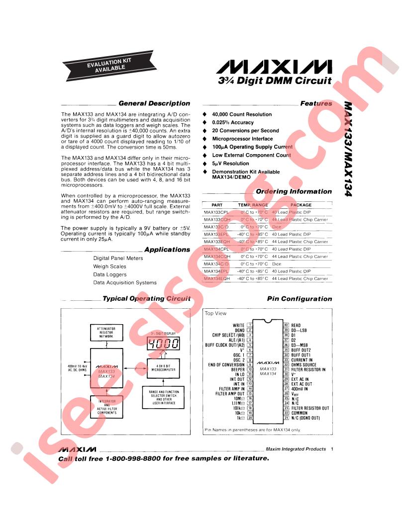 MAX133,134 Datasheet