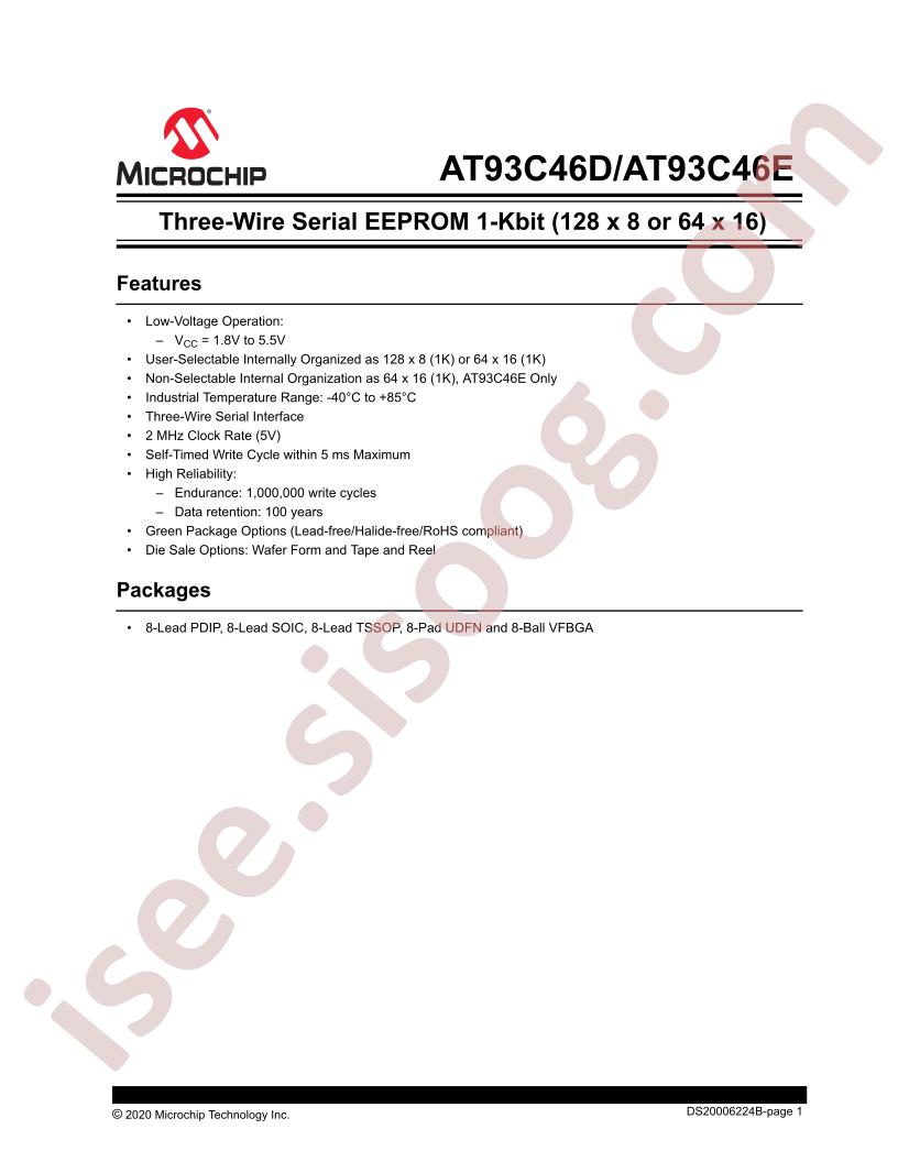 AT93C46D/E Datasheet