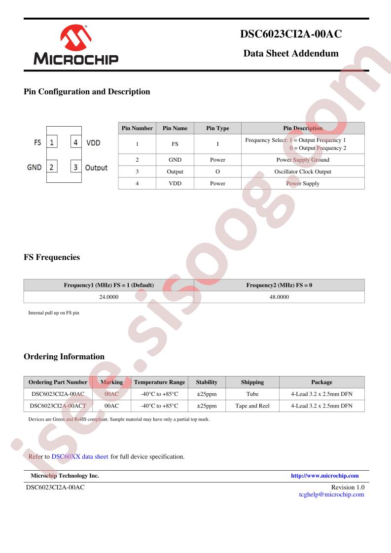 DSC6023CI2A-00AC Datasheet Addendum