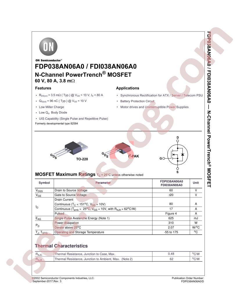 FDP038AN06A0, FDI038AN06A0