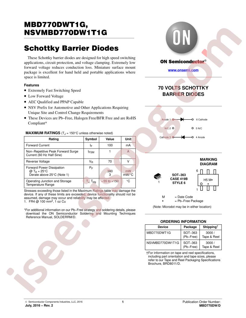 MBD770DWTiG Datasheet