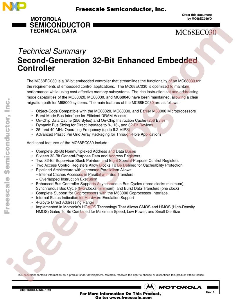 MC68EC030 Technical Summary