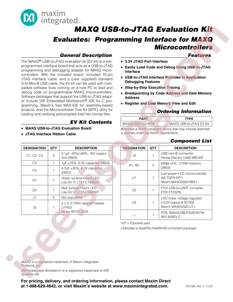 MAXQ USB-to-JTAG Evaluation Kit