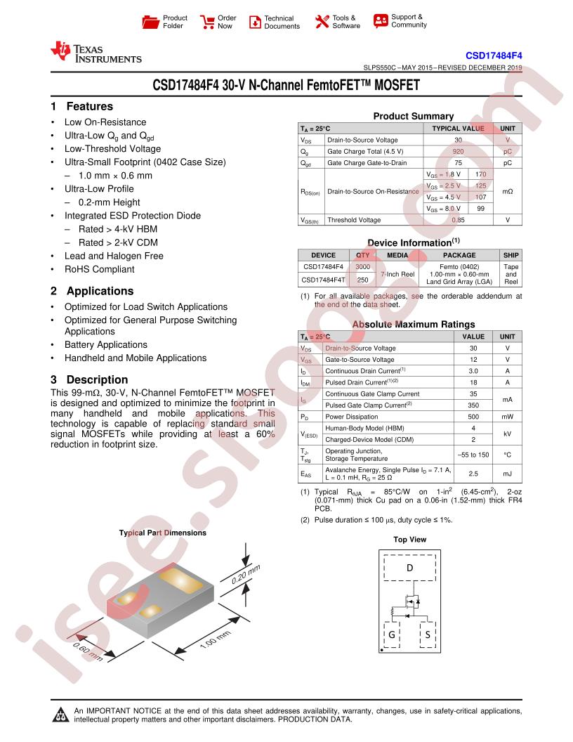 CSD17484F4 Datasheet