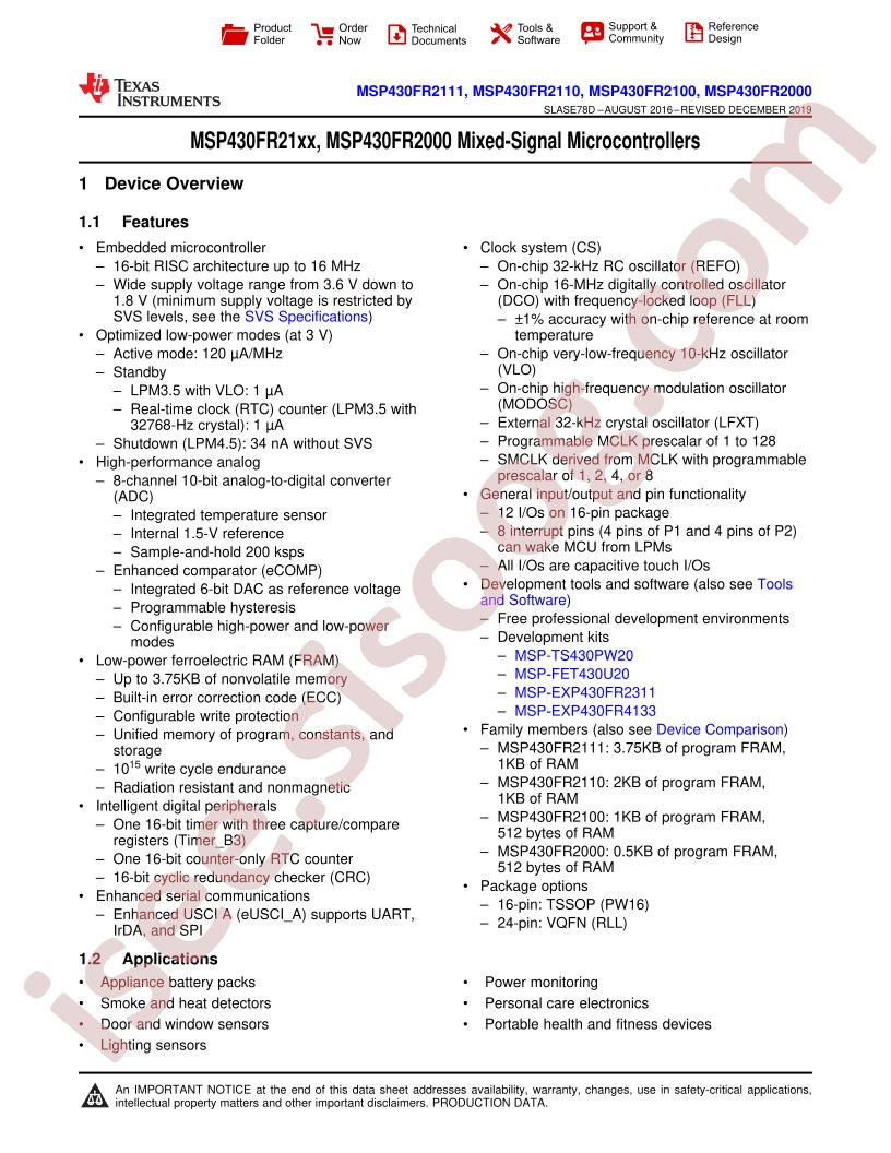 MSP430FR21xx, 2000 Datasheet