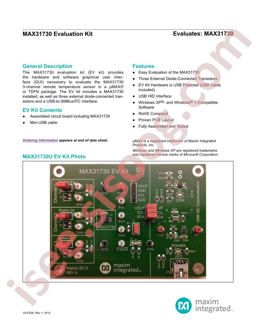 MAX31730 Evaluation Kit