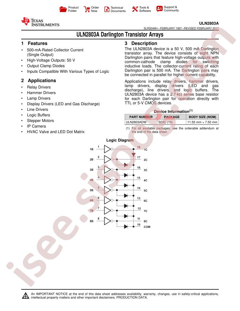 ULN2803A Datasheet