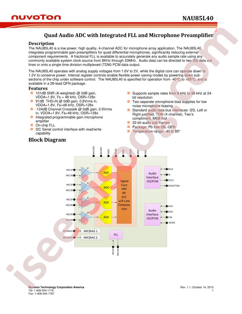 NAU85L40 Datasheet