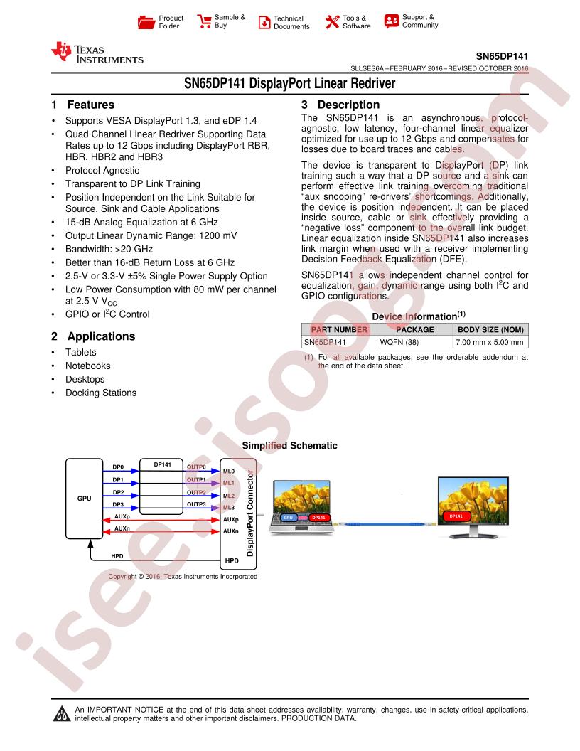 SN65DP141 Datasheet